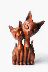 Vintage Carved Wooden Cats Figurine Etsy Wooden Cat Wooden Figurines Carving