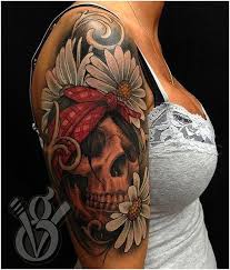 Black And White Feminine Black And White Sugar Skull Tattoo Wild Vintage Traditional Black And White Sunflower Bicep Arm Sleeve Tattoo Ideas For Wom Girls With Sleeve Tattoos Sleeve Tattoos For Women Sugar Skull Tattoos