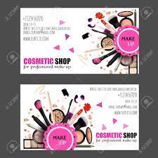 Vector abstract modern background for wedding or business card with rose gold marble texture. Cosmetic Shop Business Card Design Set Cosmetic Products For Professional Make Up Artists Vector Illustration With Pencil Eyeshadow Powder Lipstic Mascara Brush Printable Template For Banner Poster Voucher Booklet Royalty Free Cliparts Vectors