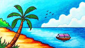 Gambar pemandangan aliran deras air terjun mampu memanjakan setiap mata yang memandangnya. Cara Menggambar Pemandangan Laut Dan Pantai Yang Mudah Gambar Pemandangan Alam Pantai Tropis Youtube