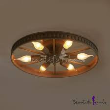 6 Heads Wheel Shape Flush Light Fixture Industrial Loft Style Wrought Iron Indoor Lighting In Centennial Rust Industrial Light Fixtures Flush Light Fixture Flush Lighting