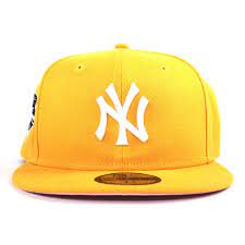New York Yankees 2000 World Series New Era 59fifty Fitted Hat Yellow Pink Under Brim Big Apple New Era Caps Ny Yankees Pink Under Visor Fitteds Ecapcity