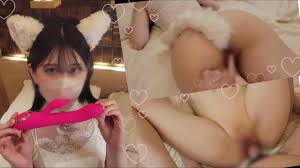 Cat with a tail growing out of her anus comes spasmodically while ringing a  bell