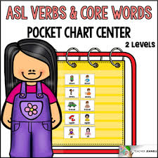 asl american sign language verbs and core words pocket chart