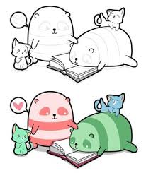 Süße ausmalbilder von kawaii sprechen kinder jeden alters an. Pandas Und Herzen In Der Flasche Fur Valentinstag Cartoon Malvorlagen Fur Kinder Premium Vektor