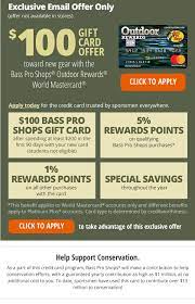 Apply for a bass pro shops credit card to earn free gear and up to $60 in cl. Bass Pro Shops Exclusive Online 100 Gift Card Email Offer Only Milled