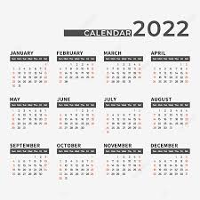 2022 Day Calendar Black Year Month 2022 Calendar Calendar Month Png And Vector With Transparent Background For Free Download