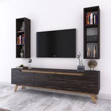 Rani D1 Duvar Rafli Kitaplikli Tv Unitesi Duvara Monte Dolapli Ahsap Ayakli Tv Sehpasi Rebab Ceviz M6 Tv Unit Decor Tv Unit Wall Shelves