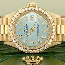 Rolex President Datejust Ladies Gold 26mm Watch W Baby Blue Etsy