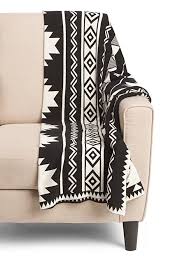 Black And White Pattern Throw Blanket Aztec Print Cotton Knit Throw Blanket Southwestern Tribal Modern Geometric Pattern Luxe Sweater Soft Black And Knit Throw Blanket Throw Blanket Knitted Throws