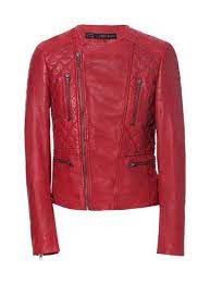Image 6 Of Leather Biker Jacket With Studs From Zara Zara Leather Jacket Red Jacket Outfit Real Leather Jacket