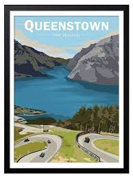 New Zealand Queenstown Vintage Travel Poster Painting Art Print Home Decor Travel Posters Vintage Travel Posters Wall Art Canvas Painting