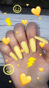 Anytime my nails are yellow i automatically think bumblebees. Cute Yellow Nails Coffin Nails Yellow Nails Emoji Art