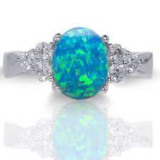 Beautiful Australian Blue Fire Opal Simulated Diamond Sterling Silver Ring White Gold Engagement Rings Vintage Silver Diamond Jewelry Engagement Ring White Gold