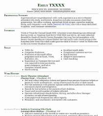 Theater Attendant Resume Example Cinemark Movies Southfield Michigan