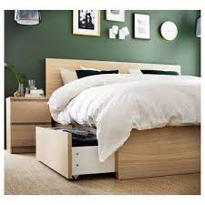 Malm High Bed Frame 2 Storage Boxes White Stained Oak Veneer Queen Ikea High Bed Frame Malm Bed Frame Malm Bed