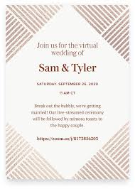 Your wedding invitation serves as the formal announcement of the start of your new lives the law office of caren and klosen cordially invite you for cocktails and hors d'oeuvres on friday, april twentieth two thousand and eighteen from 5:00 to 8. Invite Guests To Your Virtual Wedding Events With Joy Joy