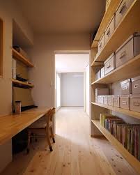 部屋になる廊下 通路となる部分に意味を設け 寝室と階段室の間を書斎コーナーにしたのは インナーテラスのある家 書斎で仕事している時に後ろを通られたら困る そんな時にはもう一つ ウォークインクローゼットが階段室と寝室をつないでいます ただの通路
