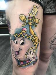 Disneys Chip Lumiere Mrs Potts Tattoo By Nathan Heywood Tattoo Limited Availability At Salvation Tattoo Studio Tattoo Studio Tattoos Salvation Tattoo