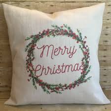 Christmas Throw Pillow Cover Merry Christmas Pillow Cover Christmas Wreath Red And Green Christmas Decoration Throw Pillows Christmas Christmas Throw Pillows Covers Green Christmas Decorations