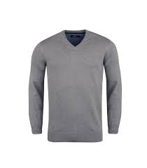 Pull En Coton Hastorg Col V Gris Pour Homme Grand