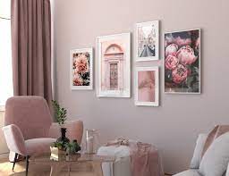 Floral Print Set Pink Green Wall Art Set Of 5 Prints Large Etsy In 2021 Pink Living Room Decor Pink Living Room Living Room Art