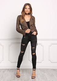 Junior Clothing Olive Cropped Suedette Moto Jacket Clothes Vegas Outfit Cropped Jacket Outfit