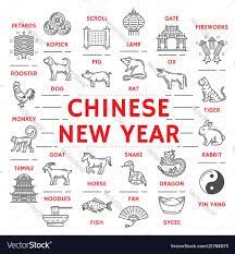 Lunar New Year Zodiac New Year Poster Zodiac Animals And Chinese Icons Vector Image