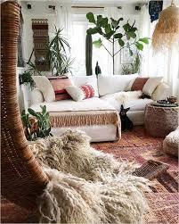 Stylish boho living room interior with design wooden sofa, rattan basket and trendy carpet. 35 Best Cozy White Boho Living Room Ideas Bohemian Living Room Decor Bohemian Living Rooms Modern Bohemian Living Room