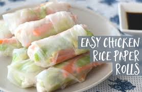 I prepped a bunch of fresh spring rolls filled with spring lettuces, carrots, bell pepper, cucumber, and avocado for a recent happy hour with my mama friends and kids. Easy Chicken Rice Paper Rolls Kid Magazine