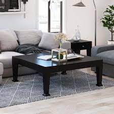 Popular square black leather upholstered ottoman for recent dark wood square coffee tables view photo 7 of 20. Zavalla Rustic Solid Wood Cocktail Square Traditional Coffee Table