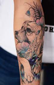 Joanna Swirska Dzo Lama Dog Tattoo Animal Sleeve Tattoo Floral Tattoo Sleeve Quarter Sleeve Tattoos