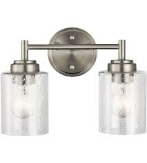 Bathroom light fixtures brushed nickel finish. Kichler 45885ni Winslow 2 Light 13 Inch Brushed Nickel Wall Mt Bath 2 Arm Wall Light