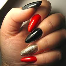 Almond Black And Red Ombre Nails Red And Black Almond Nail Designs With Gold Glitter Lovely Designs For Almond Nails You Won T Resist See Almond Nails Designs Black Almond Nails Gold Nails