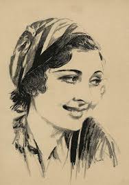 1920s Original Pen & Ink Illustration Drawing Silent Film Flapper Martha  Sleeper