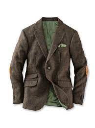 Rundhals herren pullover bordeaux mit patches. Premium Sakko Aus Harris Tweed In Braun Und Oliv Sakkos Westen Herren