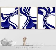 Set Of 3 Navy Blue White Wall Art Digital Painting Instant Etsy Floral Prints Art White Wall Art Geometric Art Prints