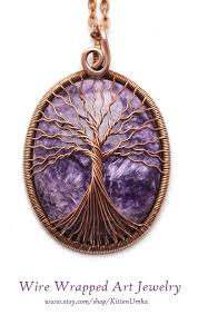 Charoite Tree Of Life Pendant Necklace Copper Wire Wrapped Necklace Family Tree Healing Stone Gemstone Jewelry Handmade Wire Work Jewelry Tree Of Life Jewelry