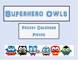 Superhero Owl Pocket Chart Calendar Pieces