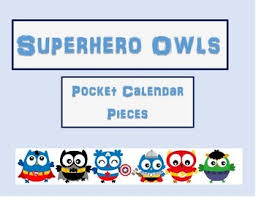 superhero owl pocket chart calendar pieces