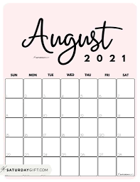 Jahreskalender 2021 mit den feiertagen schweiz und kalenderwochen. Cute Free Printable August 2021 Calendar Saturdaygift