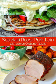 This dish packs just160 calories for 29 grams of protein in each serving. Souvlaki Roast Pork Loin With Lemon Oregano Tzatziki Rock Recipes