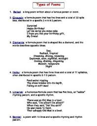Use This Handouts To Introduce Key Vocabulary Terms In Relation To Poetry This Handout Also Includes The Types Of P Poetry Lessons Poetry Terms Types Of Poems