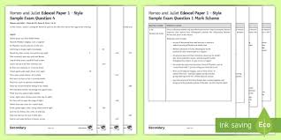 Romeo And Juliet Edexcel Style Exam Questions Pack