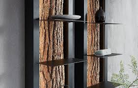 Runa Regale Mit Applikation Rinde Und Beleuchtung Tv Wand Ideen Holz Tv Wand Holz Regal Eiche