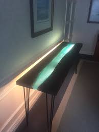 Black Walnut Epoxy Resin River Table With Dimmable Led Strip Light Table Table Lamp Lamp