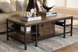 Accent your living room with a coffee, console, sofa or end table. Baxton Studio Caribou Rustic Industrial Style Oak Brown Finished Wood And Black Finished Metal Coffee Table Q C Home