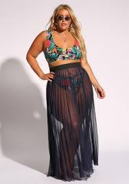 Plus Size Pleated Mesh Cover Up Maxi Skirt Plus Size Swimwear Plus Size Bikini Plus Size Outfits