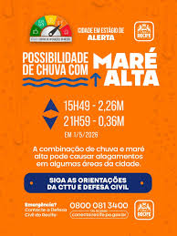 O RECIFE ENTROU EM ESTÁGIO DE ALERTA NESTA SEXTA-FEIRA (1/5), ÀS 10h 🟠 A  intensificação das chuvas impactou a rotina da cidade. Para se proteger,  siga as orientações das nossas equipes, que