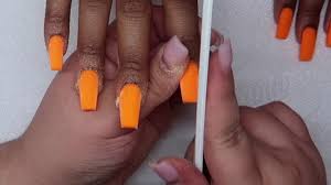Neon orange and hot pink glitter nails acrylic nails. Neon Orange Tapered Square Acrylic Nails Nail Tutorial Youtube